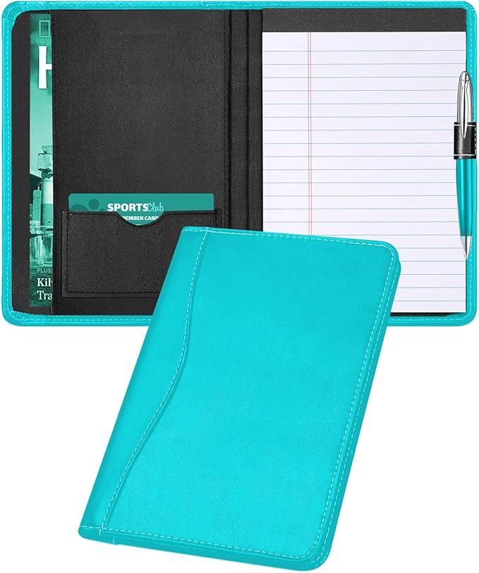 Padfolio Binder A5 Document Organizer with Refillable Lined Notepad, Junior Size Folder Portfolio for Men Women,Columbia Blue