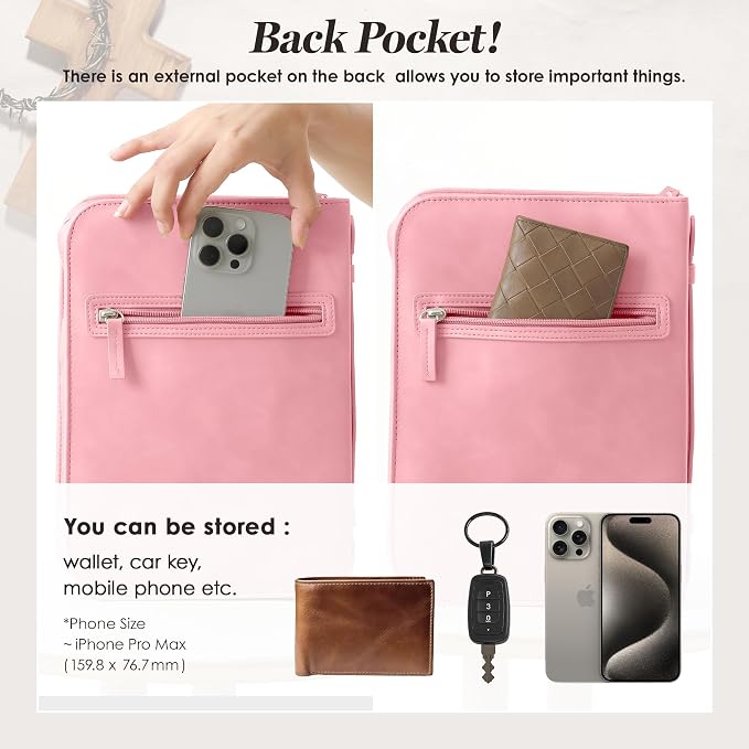 Leather Bible Cover for Women – Large Zippered Case with Handle and Pockets, Floral Book Protector for Study or Church, Christian Gift for Girls and Women, Large Size Bibles (Pink)