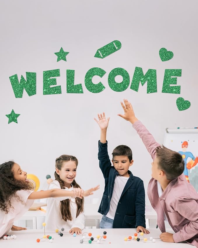 243 Pcs Glitter Bulletin Board Letters Set, 4 Inch Alphabet Poster Board Cardboard Cutouts with Numbers and Punctuation, Classroom School Wall Display Decorations (Green)