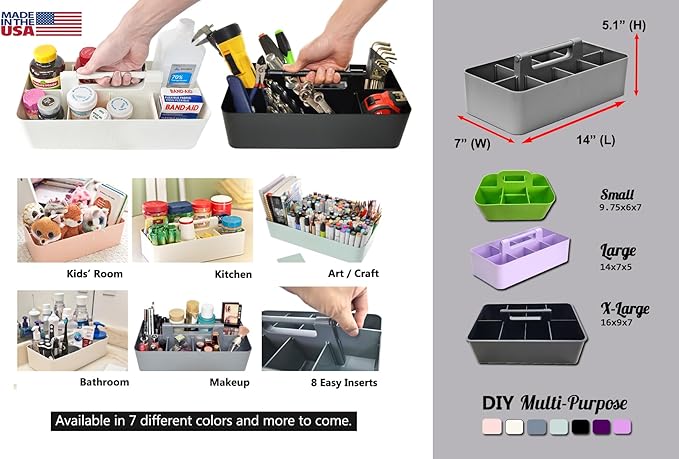 Portable Caddy Organizer - Stackable Plastic Caddy with Handle | Desk, Makeup, Dorm Caddy, Classroom Art Organizers (Made In Usa) (Black/Pink/Gray/Ivory), OGMIX-4PACK