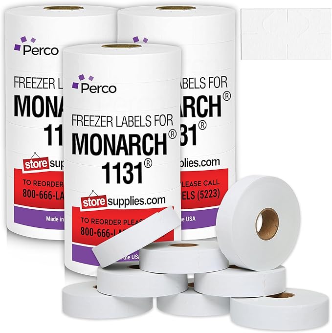 Perco Freezer Adhesives White Labels for Monarch 1131 Price Gun – 3 Sleeve, 60,000 Price Gun Labels