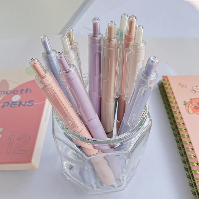 Gel Pens,0.38mm,Black Ink,12 Count,Cute Candy-colored Girl's Pens,Fine Point Smooth Writing Pens, Office School Supplies Gifts for Women