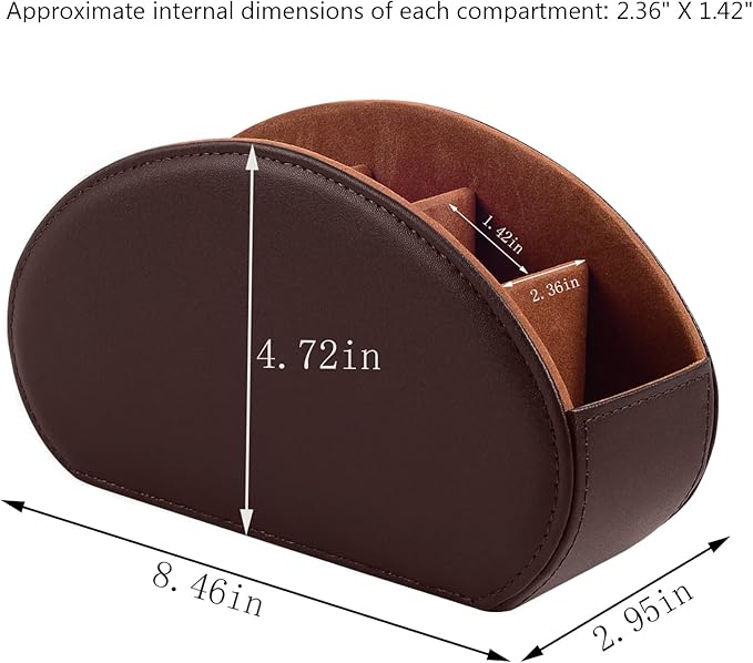 Tv Remote Holder Tray with 5 Compartment,PU Leather Remote Control Holder/Caddy,Placed Media Remote Storage Box/Glasses/Makeup Brush/Office Products/Desktop Organizers Nightstand Decoration (Brown)