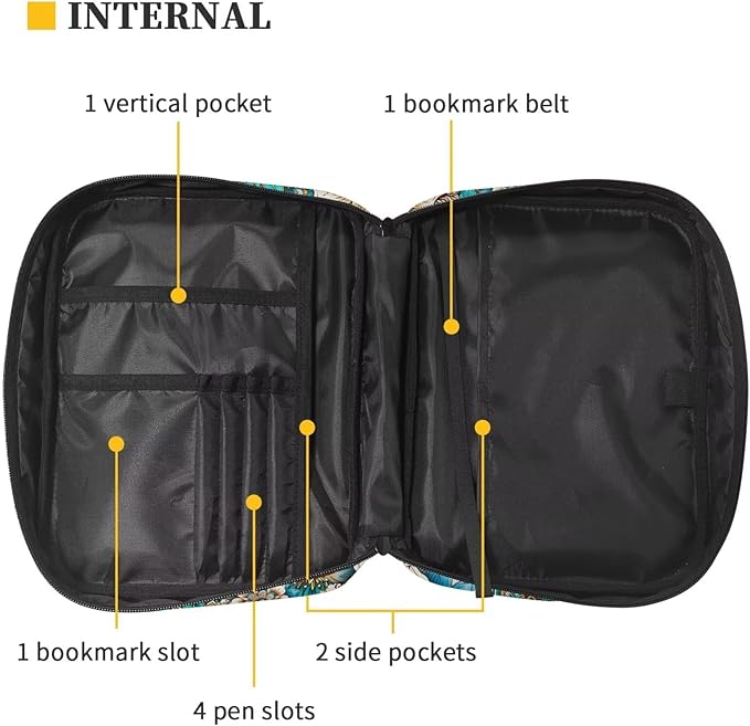 Suobstales Boho Butterfly Print Bible Cover Portable Carrying Book Case Multi-Functional Bible Organizer Case with Handle and Zippered Back Pocket