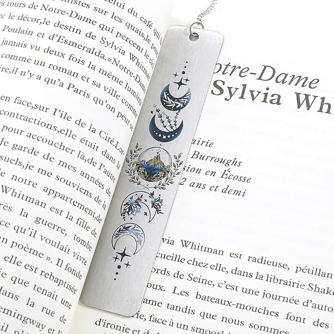Stainless Steel Acotar Bookmark with Tassel, Acotar Inspirational Creative Moon Mountains Text Book Marks for Reading Women Men Collection, Books Accessories (Silver 1 Side Style 1)
