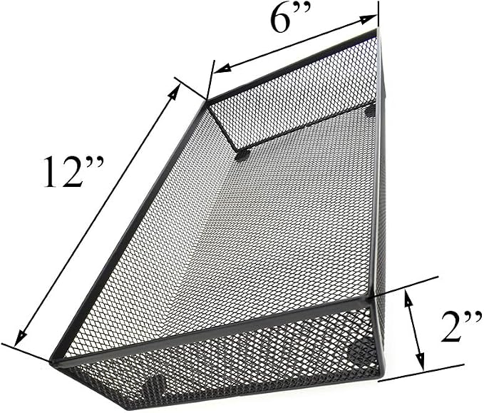 HAHIYO Stackable Mesh Tray Cup 12 x 6 x 2 inches Sturdy Container for Desk Drawer Organizer Collection for Home Office School kitchen Soft Foam Feet No Sharp Edges 1 Pack Black