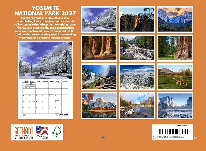 Yosemite Calendar 2027 National Park Monthly Wall Calender 12 Month