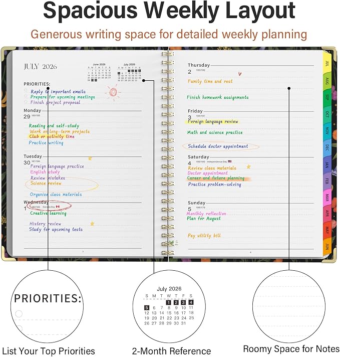 Academic Planner 2026–2027, A4 Hardcover Weekly Monthly Planner, Large 8.5" x 11" School Year Planner July 2026 to July 2027, with Bookmark, Pocket Folder and Sticky Notes, ‎Grounded Magic