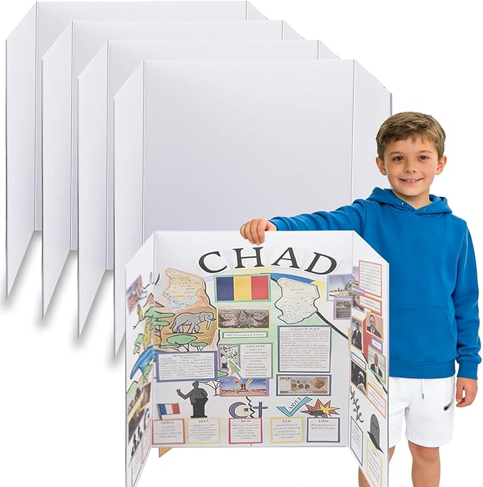 LonlyEagle 36” x 48” Trifold Poster Board，White Corrugated Project Boards for Presentations, Science Fair, School Projects, Event Displays and Trifold Picture Board，4 Pack