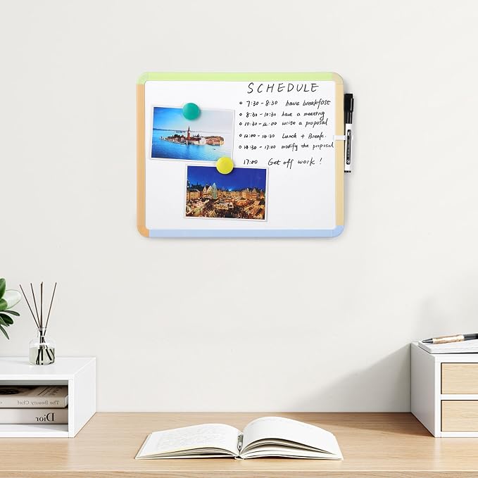 Mr. Pen- Dry Erase Board, 14” x 11” with a Black Dry Erase Marker, Citrus Frame, Small Mini White Board for Students, Fridge, Wall, Locker, Includes Double Sided Tapes