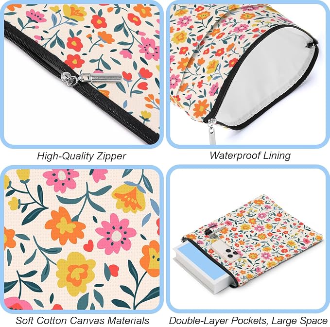 jeilink Book Sleeve Book Protector Book Pouch Book Lovers Gifts Bookish Gifts Book Cover with Zipper for Hardcover Paperback Washable Wildfloral Printed Gift Bag for Women Teacher Birthday, BookCover