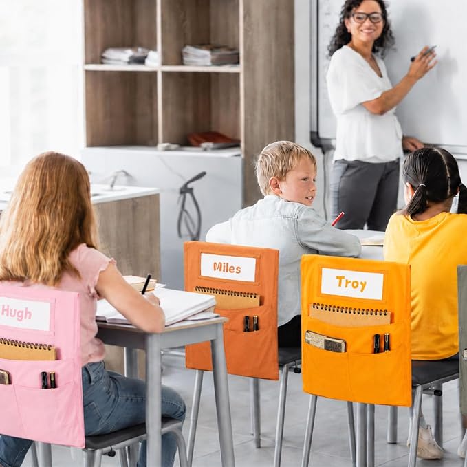 36pcs for Classroom 16.3x19.7inch Classroom Chair Pockets with Name Tag 3 Pockets Chair Organizer for Teacher Student School Office(Groovy)