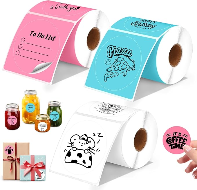 M110 Thermal Labels- 1.96" Colorful Round Label Sticker for Phomemo M120/M220/241BT for MUNBYN130B/RW402B Label Maker Printer,480 Pcs Waterproof Label Paper for Logo,Name,Price,Barcode