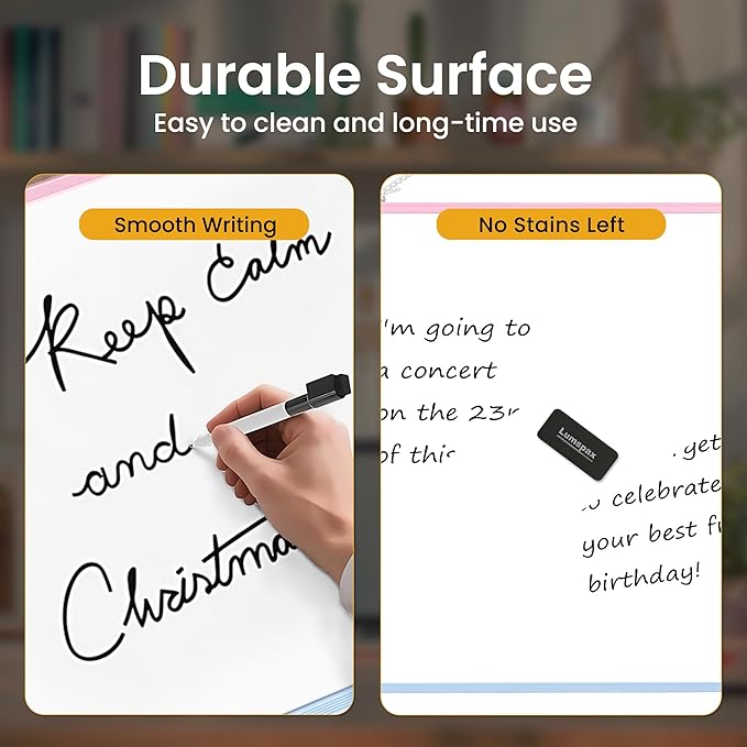 Dry Erase Board for Wall, 24" x 18" Double-Sided Hanging White Board with 6 Markers, 6 Magnets and 3 Mini Sticky Notes, Portable Whiteboard for Home, Office, School, Colorful Frame