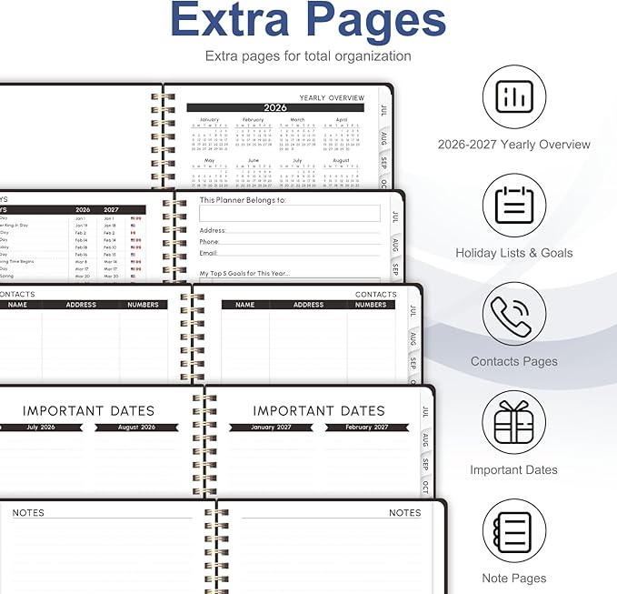 Planner 2026-2027, Weekly and Monthly Academic Planner, July 2026 - June 2027, Hardcover Calendar Agenda Book for School Year Planning, School Supplies for Teacher and Student, A5(6.3'' x 8.5'')