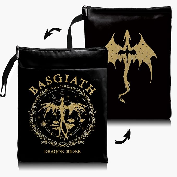 Book Cover Dragon Ridder Inspired Gift, Dragon Merch Pattern Reusable Book Pouch, BASGIATH WAR COLLEGA Book Sleeve for Book Lovers (Black-Dragon 2, Large)