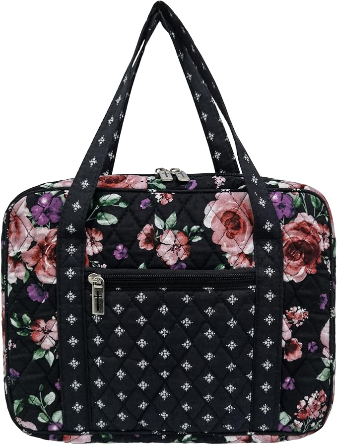 DIWI Quilted Bible Cover Large Sizes 10 X 7 X 2.75 Inches Bible Tote Good Book Case (L, C2 Rose Beauty)