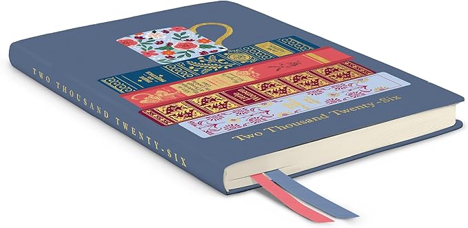 Orange Circle Studio Academic Planner 2025-2026, Fully Booked Clara, 17-Month August 2025 to December 2026, 8.75" x 6.2", Monthly & Weekly Planner, Goal & Budget Trackers, Textured Cloth Cover with Ribbon Markers