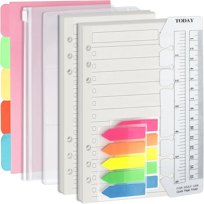 Harphia A6 6 Holes Binder Refill Set, 90 Sheets Todo List Planner Insert for 6 Holes Binder, with Paper Dividers,Ruler,Bags and Stickers, Planner Accessory Combo Set 005Da6Todo