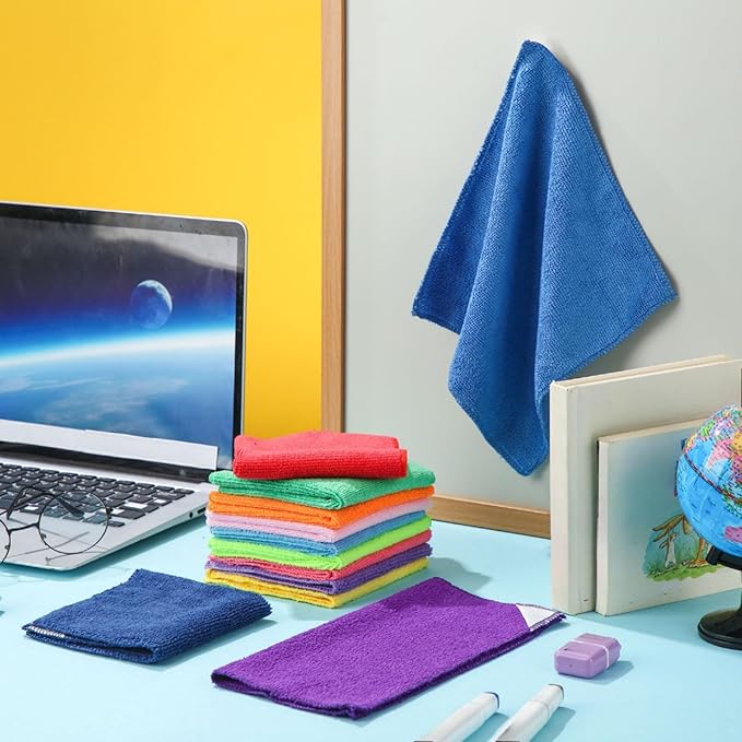 Fanfanwin 12 Pcs Magnetic Cleaning Cloth Dry Erasers for White Boards 9.84" x 9.84" Extra Magnetism Microfiber Whiteboard Eraser for Blackboards Classroom Home Reusable Washable (Rainbow Color)