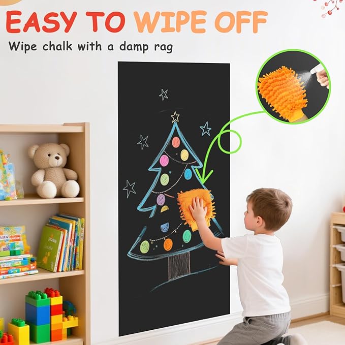 Magnetic Wall Decal 47.2x17.5 Inches Black Magnetic Wall Decal Chalkboard Magnet Wallpaper with Multiple Accessories for Home Playroom and Classroom