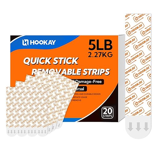 hookay Upgrade Large Refill Adhesive Strips for Indoor Wall Hooks, Damage-Free Hanging, No Tools Removable Adhesive Strips for Large Decor, Living Spaces & Bathroom, 20 White Strips