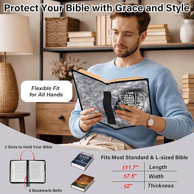 Devout Men's Super Roomy Bible Bag with Cozy Bible Cover, Bible Case, Faith Journaling Kit, Bible Tabs, Adjustable Strap, Pens, Highlighters & Cross Clips for Bible Study, Holy Vibe Peace of Mind