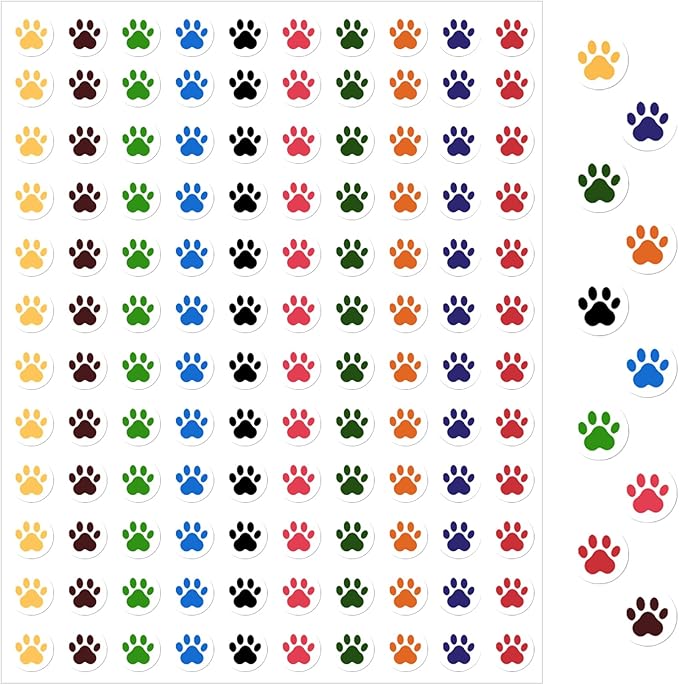 Paw Print Stickers, 6000 PCS Small Dog Paw Stickers, 10 Colors Dog Puppy Paw Print Labels, Mini Incentive Reward Sticker for Kids, Cartoon Behavior Chart Sticker for Students Teachers Classroom Supply