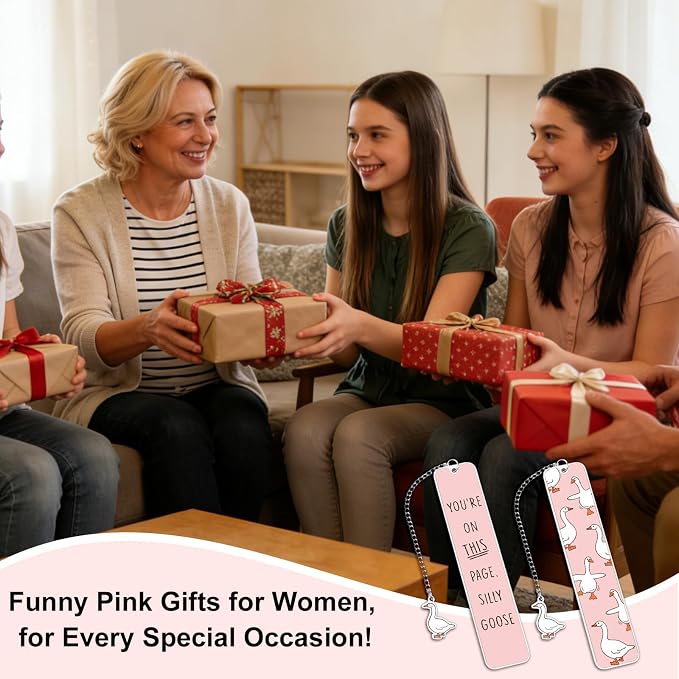Pink Bookmarks Funny Silly Goose Book Marks for Reading Women Book Lovers Gift Fathers Day Gifts for Men Husband Nerds Book Club Gift Hilarious Birthday Gift Ideas 1Pcs 2-Sides for Teens Kids