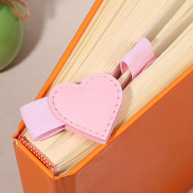 2PCS Magnetic Leather Bookmarks with Pen Clip Heart-Shaped Magnetic Pen Holder Cute Gift for Book Lover Readers Book Accessories for Women Girls Notebooks Journals Calendars Standard (Pink)