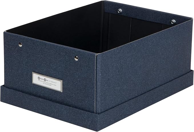 Bigso Karin KD Collapsible Storage Box with Labelframe for Easy Identification - Simple Assembly without Tools - Decorative Storage Boxes with Lids - 8.9in x 12.4in x 5.4in - Blue