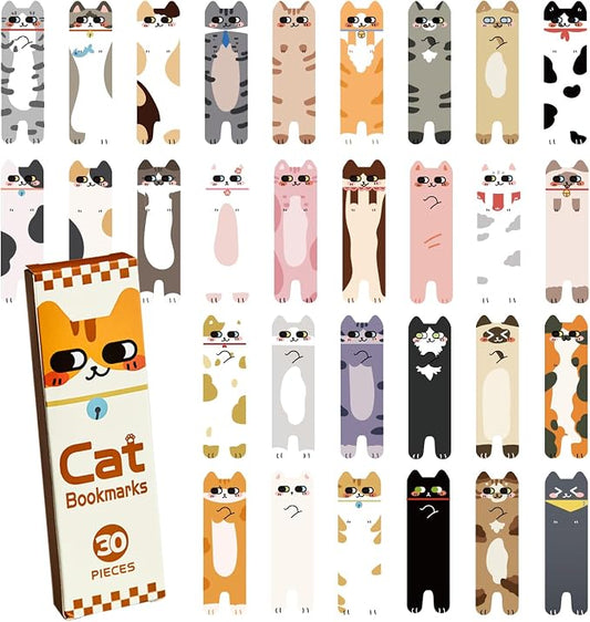 30Pcs Cat Bookmarks, Cute Paper Book Marks for Reading Kids, Double-Print Bookmark for Book Lovers, Student, Girls, Boys, Classroom