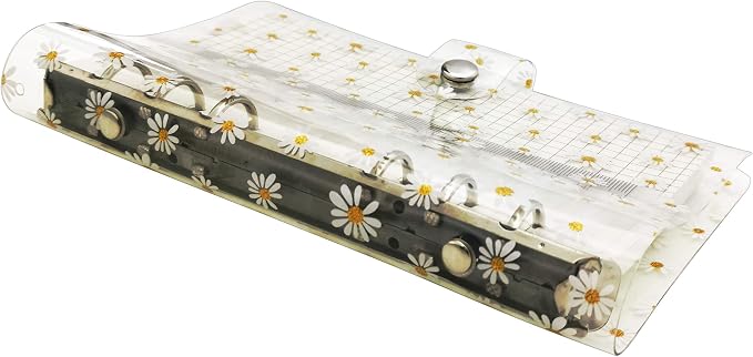 A6 A5 6-Holes Colorful PVC Cover Personal Organizer with Snap Button Closure File Folder for Loose Leaf Sheet Notebook (Daisy, A6 mini Set)
