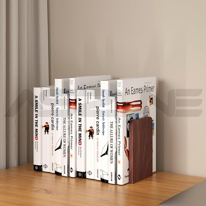 Book Ends,2Pairs Bookends Square Heavy Duty Wooden Bookend