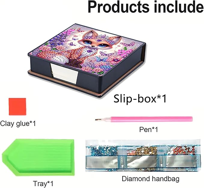 Fox Diamonds Painting Kit Note Box,Animal Memo Paper Storage Box Diamond Art,Sticky Note Holder Diamond Art,Diamond Painting Memo Pad For Office Desk. (Fox)