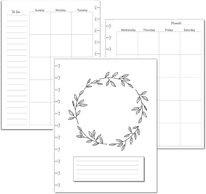 Undated Monthly Calendar Refills for Letter, Junior, Classic, Skinny, Mini size Discbound Planners Fİtts Happy Planners Levenger Circa TUL Staples Arc Notebook Office (11-Disc, 8.5"x11", Floral)