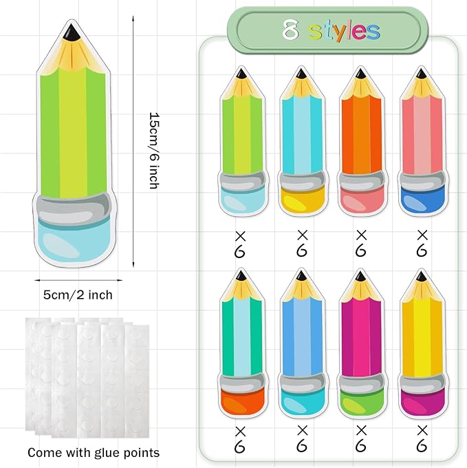 48 Pieces Colorful Pencils Cutouts Pencil Name Tags Paper Pencils for Bulletin Board Locker Decor Teacher Student Name Labels for Back to School Classroom Décor