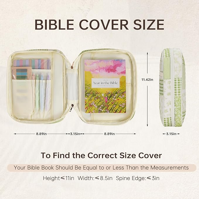 Bible Cover Case for Women Large Bible Cover Bag Quilted Bible Carrying Case for Girls Bible Study Supplies Accessories Christian Gifts for Women (Green Leaf, Large)