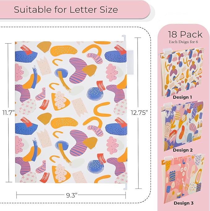 Y YOMA 18 Pack Decorative Hanging File Folders Letter Size Marble Cute Hanging Folder Pretty File Folder Organizer for Filing Cabinet Office Home with 1/5-Cut Adjustable Tabs, 3 Graffiti Design