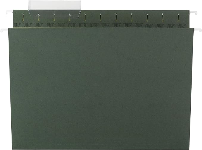 Smead TUFF Hanging File Folder with Easy Slide Tab, 1/3-Cut Sliding Tab, Letter Size, Standard Green, 20 per Box (64036, Rod Color May Vary)