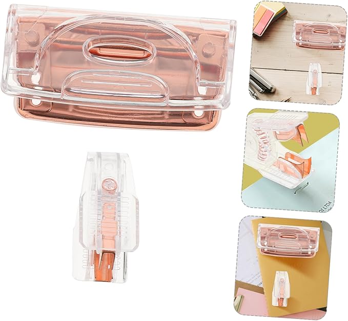 NUOBESTY 1 Set Transparent Stapler Hole Punch Efficient Puncher Stapler Remover Stylish Office Accessories for Accurate Document Alignment and Secure Fastening