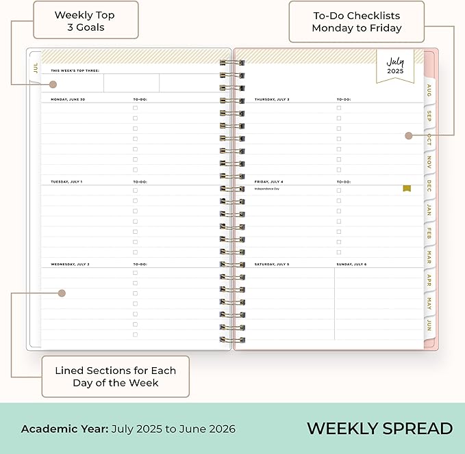 Blue Sky Day Designer 2025-2026 Weekly and Monthly Academic Year Planner Calendar, July 2025 - June 2026, 5" x 8", Flexible Cover, Wirebound, Storage Pocket, Includes Stickers, Smitten