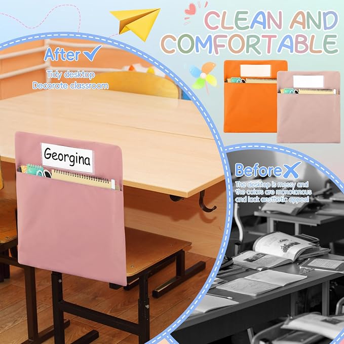 gisgfim 24 Pcs Chair Pockets for Classroom 17 x 20 Inch s with Name Tag for Classroom Chairback Pockets Chairs Seat Back Organizer for Student Elementary School Daycare Home Supply (Light Boho)
