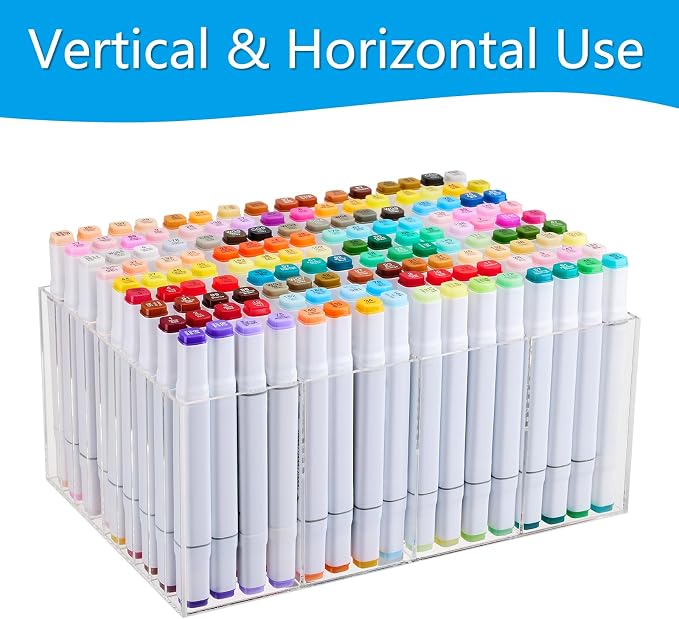 Acrylic Marker Organizer for 144 Markers, Large Capacity Alcohol Marker Storage Rack for Desk, Horizontal Pens Pencils Art Holder Organizer with 36 Compartments for Classroom Office
