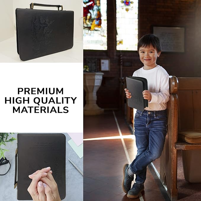 DEHITE Bible Cover Case for Men and Women – Leather Bible Carrying Bag – Pen Slots – Zippered Pocket – Premium Faux Leather