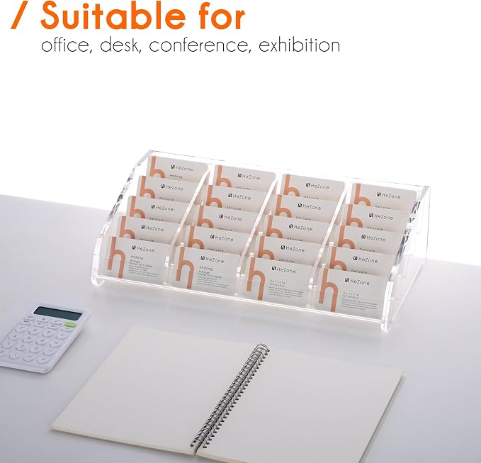 HeZone Business Card Holder for Desk,Multiple Card Organizer,Acrylic Business Card Stand Display Holder,Office Desk Accessories for Man and Woman,Organize 1000 Cards-Clear(20 Slots 4 Tier-H)