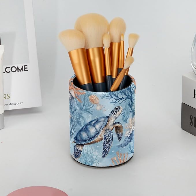Vintage Turtle Leather Pen Holder for Desk, Multifunctional Desktop Organizer Pencil Cup, Desktop Caddy Stationery Organizer for School Home Office Desk Accessories