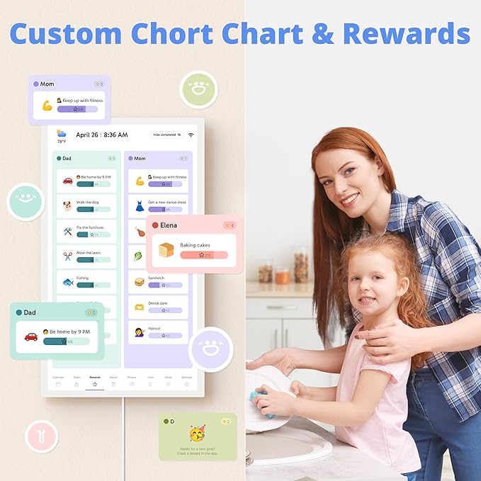 Digital Calendar 24 Inch Touch Screen, Electronic Wall Calendar Chore Chart for Family Monthly/Weekly Planner, Interactive Display Smart Calendar for Home Organization, Desk Mount Included - White