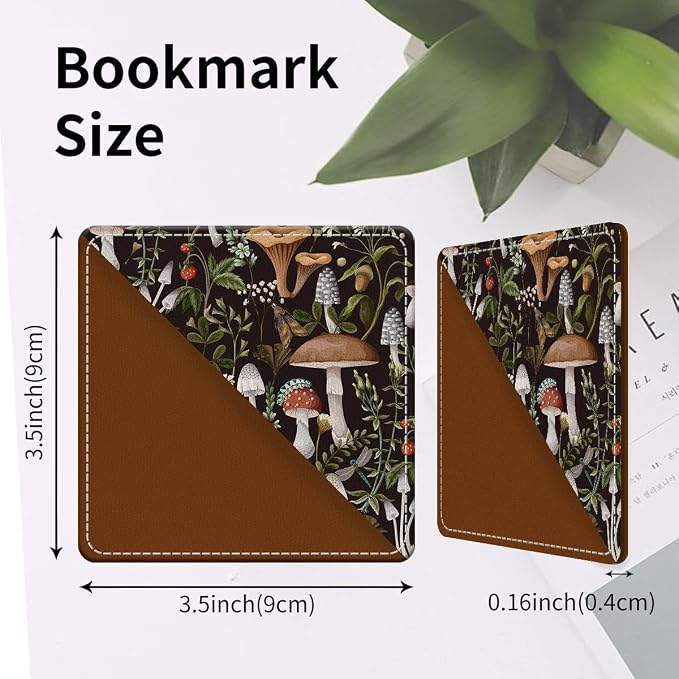 Cute Leather Bookmarks, Fun Triangle Making Corner Bookmark, Book Accessories for Reading Book Lovers, Unbreakable Page Markers for Women Men Cute Boho Mushroom
