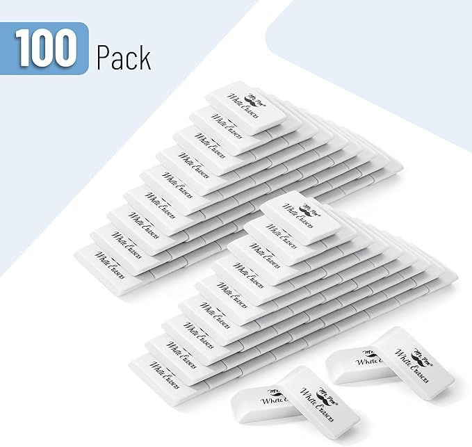 Mr. Pen- White Pencil Eraser, 100 Pack, Large Latex Free Block Erasers Bulk for School, Office, Art Sketching, Homework, Exams, Clean Smudge-Free Correction